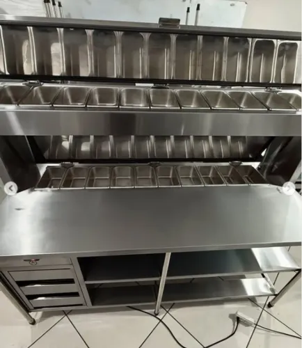 Balcão Condimentador refrigerado em aço inox, direto da fábrica, (Faça um orçamento)