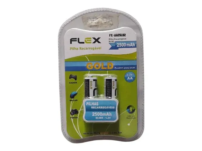 Pilhas Recarregáveis AA Flex Gold 2500mAh Para Controle e Mouse