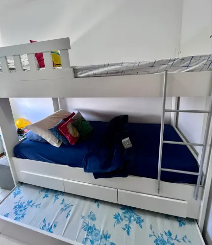 Beliche 3 em 1 MDF 100% + cama auxiliar + 2 Colchões