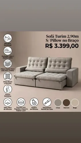 Sofá 2,90 sem pillow nos Braços 