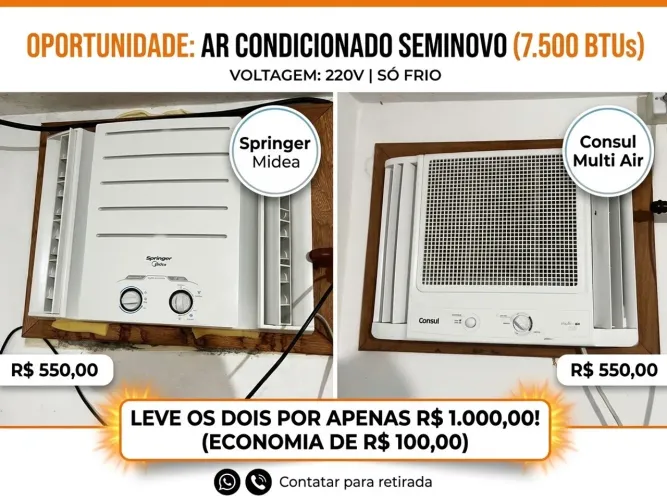 2 ar condicionados 7500 btus seminovos