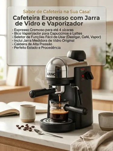 Cafeteira Expresso Arno com Vaporizador e Jarra de Vidro - Para até 4 Xícaras