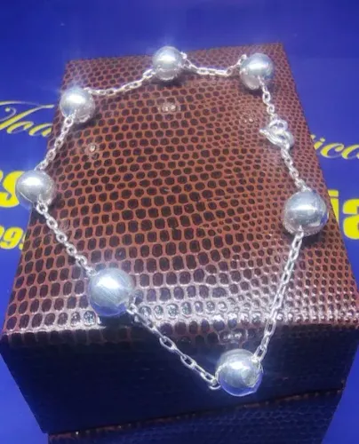 Pulseira Feminina Bola Prata 925 Peso 2.71 Gramas Pulseira 16 Cm x 2 mm fio 1 mm Bolas 6m