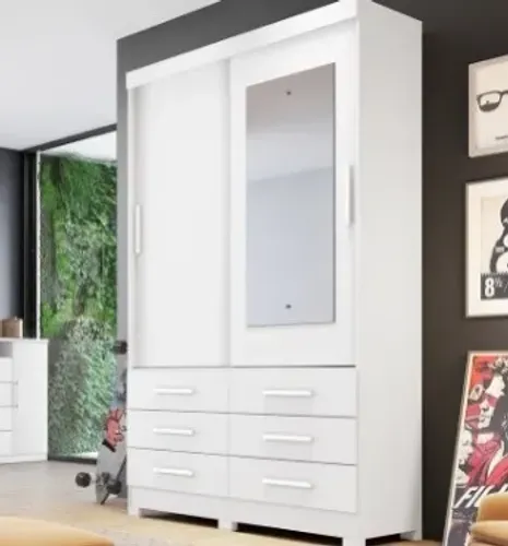 Guarda Roupa 2Pts com Espelho Buriti Novo Horizonte Branco - Entrega Rápida! 