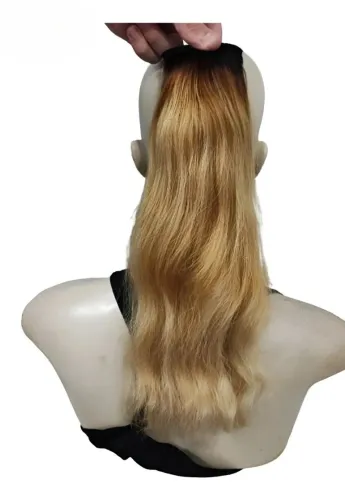 Rabo de Cavalo 35cm - Cabelo Humano Loiro Claro Esfumado<br>