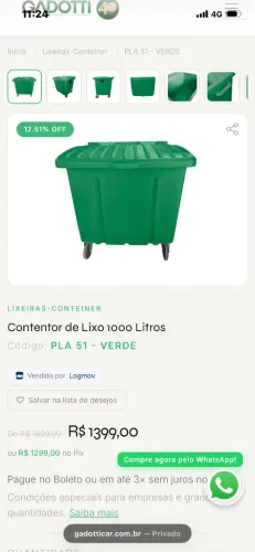 Lixeira 1000 litros 700$
