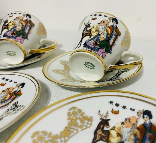 ? Jogo Cafezinho Porcelana Schmidt Antigo Banhado A Ouro C/ 5 Pires