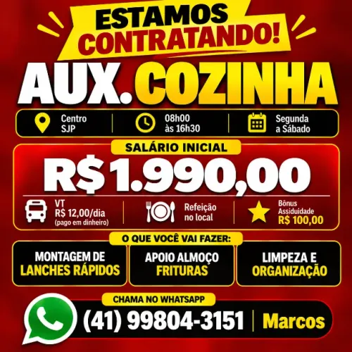 Vaga auxiliar de cozinha