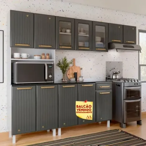 COZINHA TELASUL COMPLETA C/ VIDRO DIAMANTE CINZA 