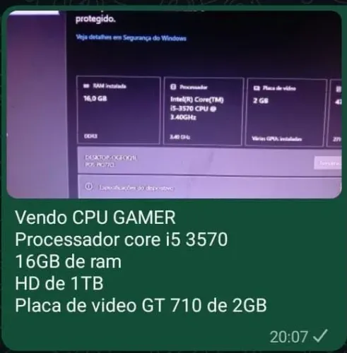 VENDO CPU GAMER