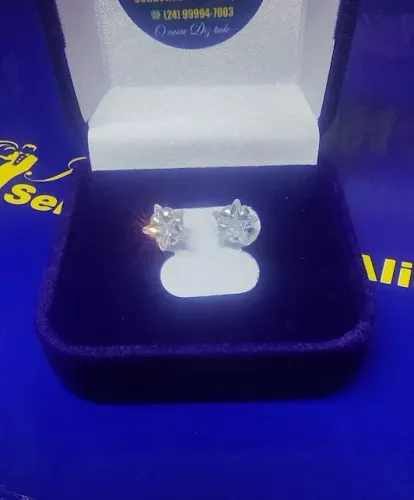 Brinco Feminino Estrela Prata 950 Pedra Zircônias 7 mm