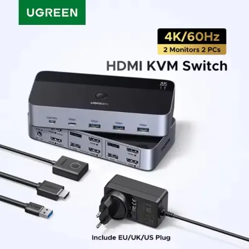 Switch KVM HDMI UGREEN para 2 Monitores e 2 PCs, 4K 60Hz