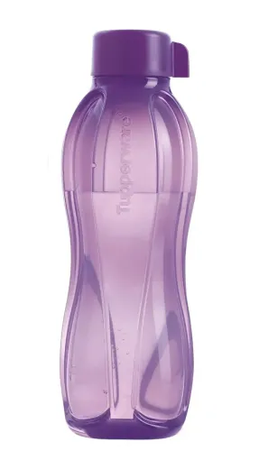 garrafa de água tupperware eco 1 litro translúcida tampa de rosca lilás roxo