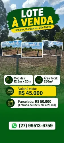 VENDO LOTE EM RIO QUARTEL, LINHARES