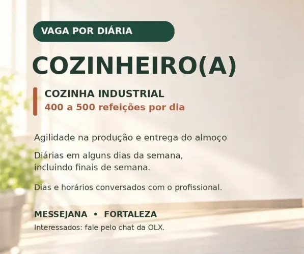 Cozinheiro(a) por diária - cozinha industrial | Messejana