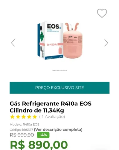 Cilindro seminovo de gas R410