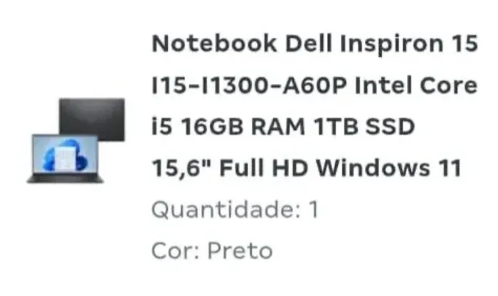 Notebook Dell inspiron 15 , Intel core i5 16gb ram 1tera ssd