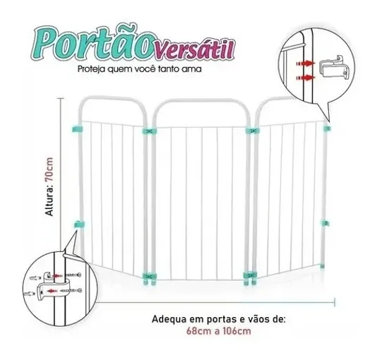 Grade Porta Proteção Criança Pet Portão Sanfonado Branco