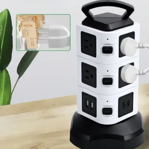 Extensão Elétrica Vertical Tipo Torre - 11 Saídas Universais + 2 USB | 2500W