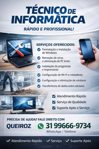 Técnico de informática + serviços gerais | Formatação, Wi-Fi, celular, ajudante