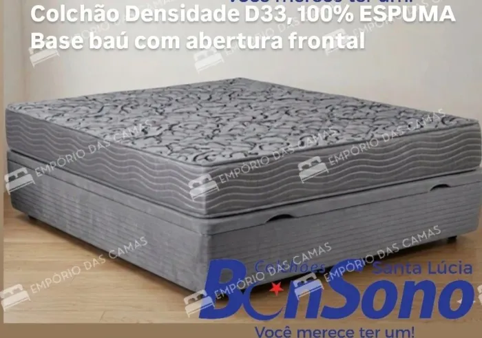 Cama Baú casal D33 base baú e colchão 100% espuma marca Bonsono  pronta entrega consulte 