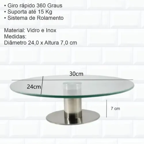 Boleira Plataforma Bailarina Confeitar Vidro 30CM Com Base Bolo Giratória