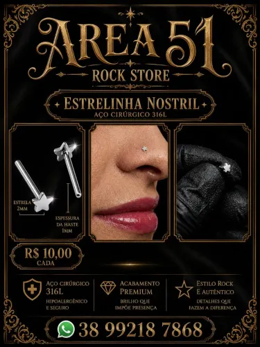 Piercing nariz reto estrela aço cirúrgico