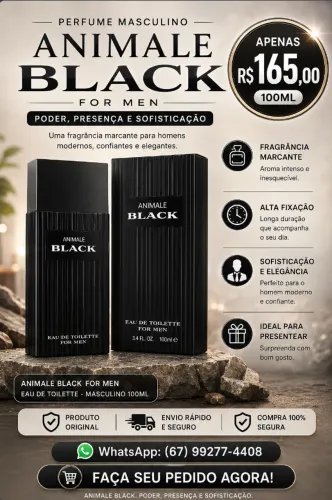 Perfume Masculino Animale Black for Men Eau de Toilette 100ml