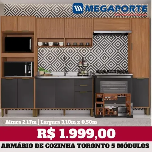 Armário de Cozinha 5 Módulos Balcão com Tampo (NOVO) Entrega Grátis! 