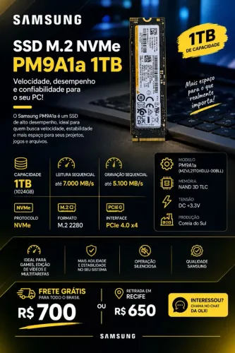 SSD Samsung PM9A1a 1TB NVMe M.2 PCIe 4.0 - 7000MB/s (Ideal p/ Games e Edição)