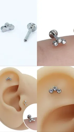 Piercing Labret Triplo Cristal - Aço Cirúrgico NOVO! Vai na embalagem