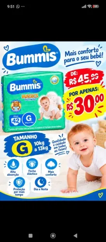 Fralda tamanho G promoção tenho 5 pacotes 