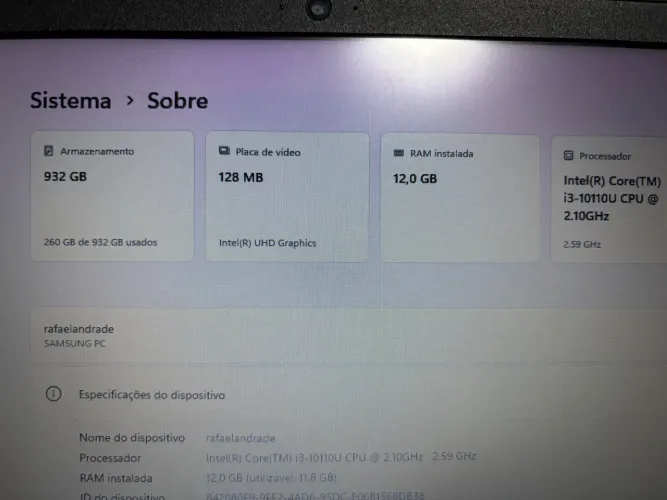 Notebook Samsung seminovo