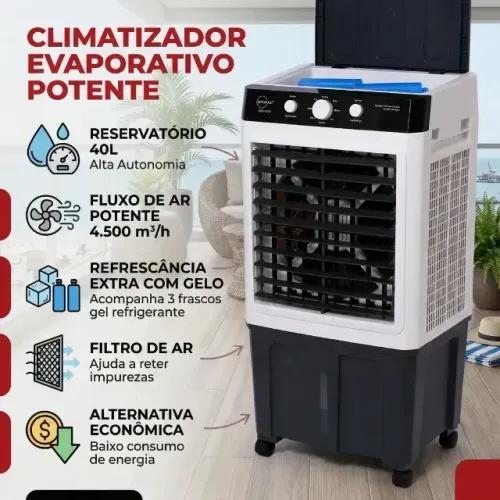 Climatizador E Umidificador De Ar 130w 40l - 3 Velocidades Branco