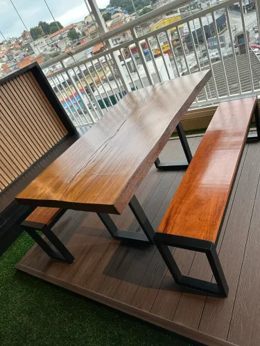 Mesa de madeira maciça com 2 Bancos 1,60 x 0,90 - Arboreal 
