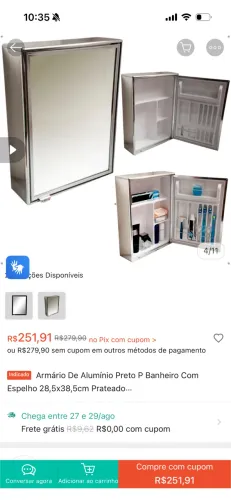 Armário pra banheiro todo em alumínio com espelho 
