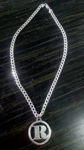 CORDÃO PRATA 925K MACIÇO COM PINGENTE LETRA " R "