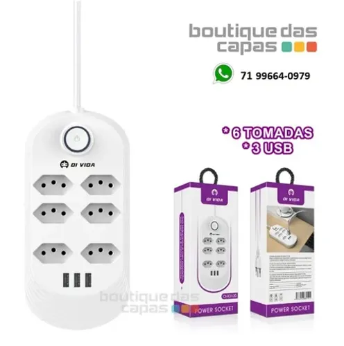 Filtro de linha extensão com 6 tomadas e 3 usb OI-TO120 OI Vida para tv computador