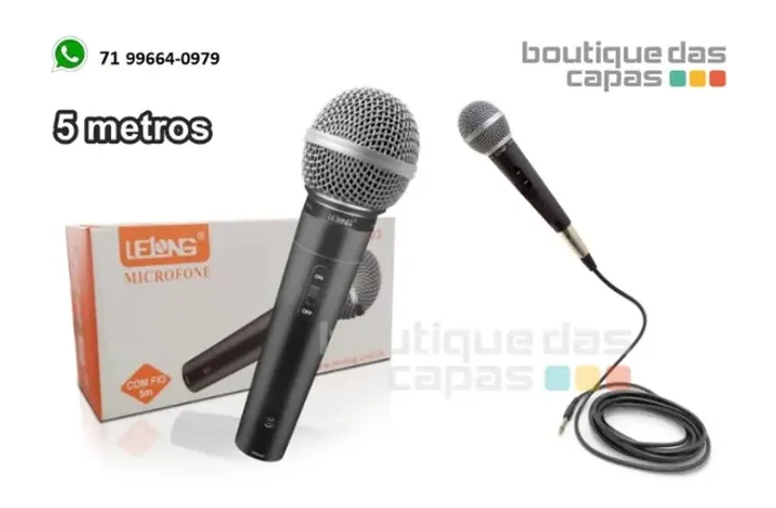 Microfone com Fio 5m Profissional LE-903 5 metros para karaoke canto
