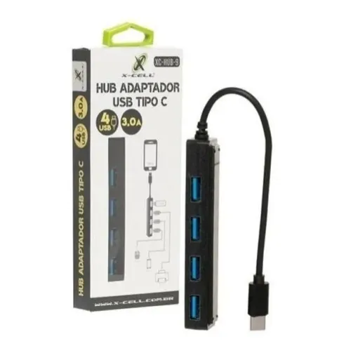 HUB Adaptador USB Tipo-C 4 Portas 3.0 para Carregamento Mouse Teclado Pen Drive - X-CELL