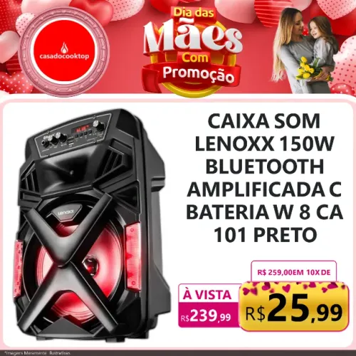 Caixa som lenoxx 150w bluetooth amplificada c/ bateria w8 - ca101 preto