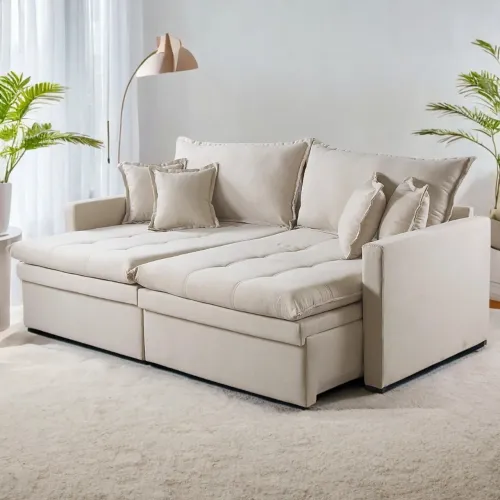 Sofá Cama Baú Arpan Molas Bonnel Linho Bege tt75