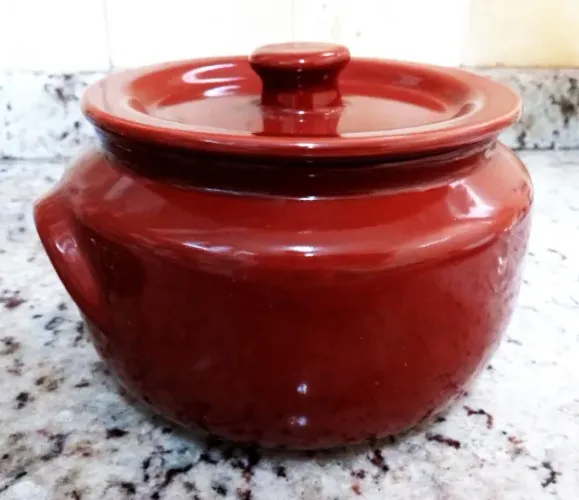 Caçarola Cerâmica Marrom Com Tampa 18 cm Servir Feijoada Buffet