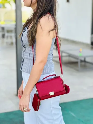 Bolsa Cecília Vermelha 2 Compartimentos com zíper