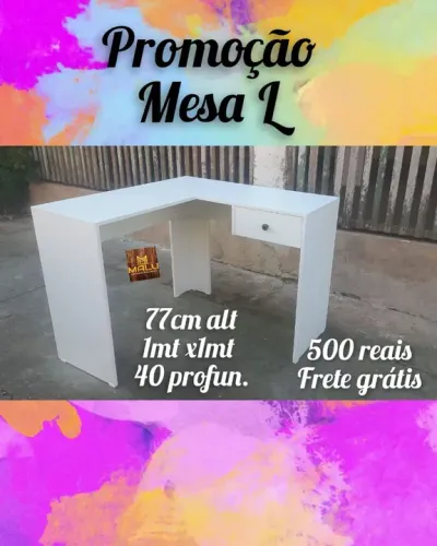 Mesa L branca 1mx1m - R$ 500,00 - FRETE GRÁTIS