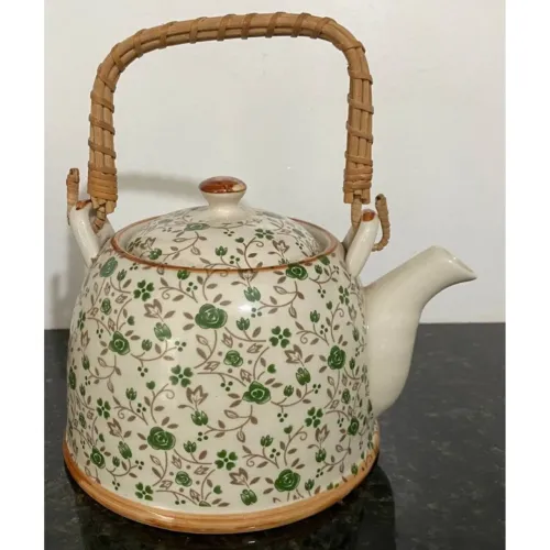 Antiga Chaleira Para Chá Teapot Cerâmica Florida Verde