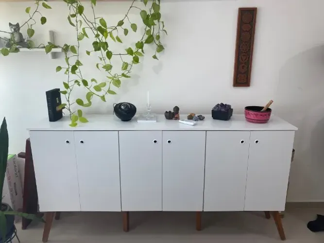 Balcão Aparador Buffet Retrô 6 Portas Com Pés Palito Branco