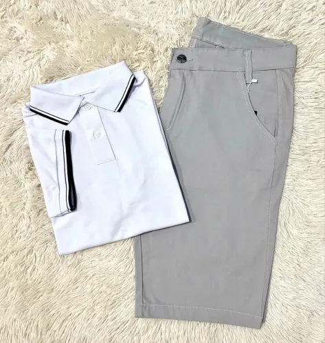 Kit Camisa Polo e Bermuda Sarja Cinza