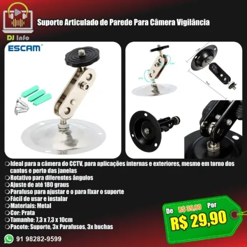 Suporte Articulado de Parede Para Câmera Vigilância
