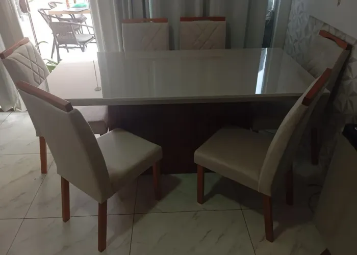 Mesa de jantar Louis com 6 cadeiras bora fora 